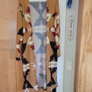 Geometric Aztec Patterned Tan Duster CardiganSweater